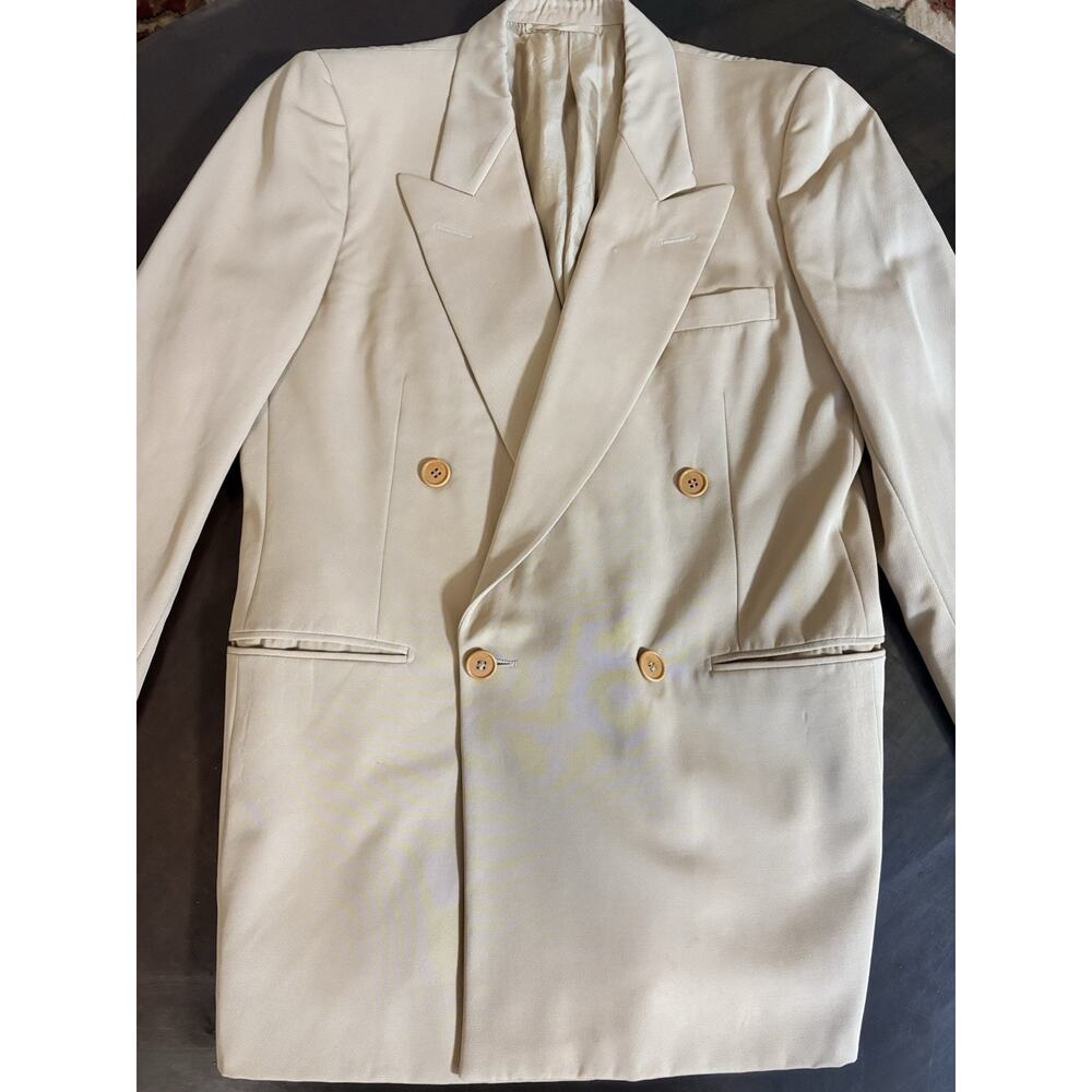 Papillon Made in Italy Beige Double Breasted 100% Wool Blazer Size 48 - Small